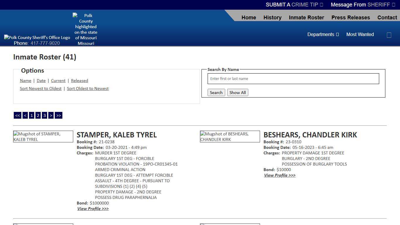 Inmate Roster - Current Inmates Booking Date Ascending - Polk County Sheriff MO