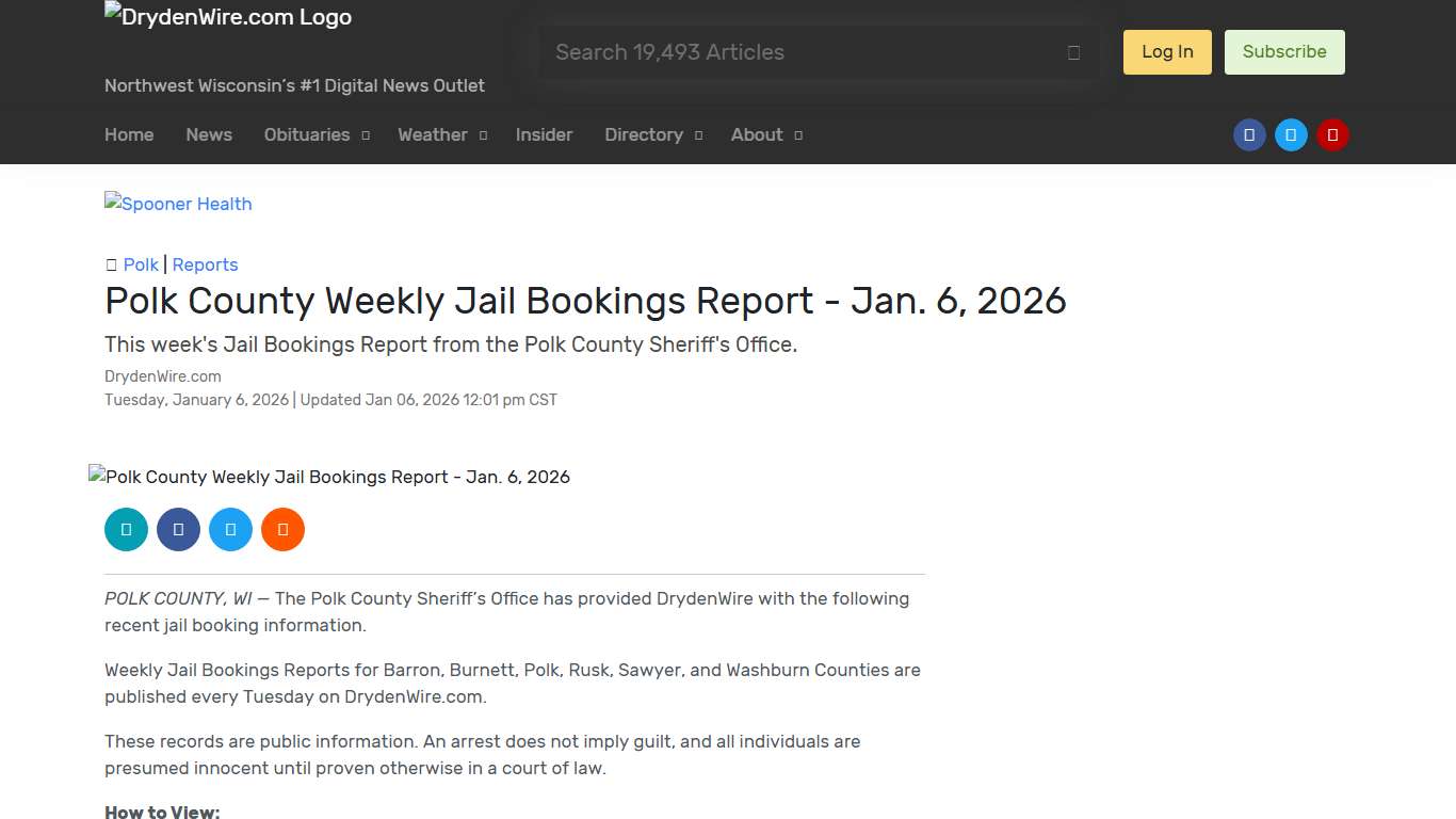 Polk County Weekly Jail Bookings Report - Jan. 6, 2026 Recent News DrydenWire.com