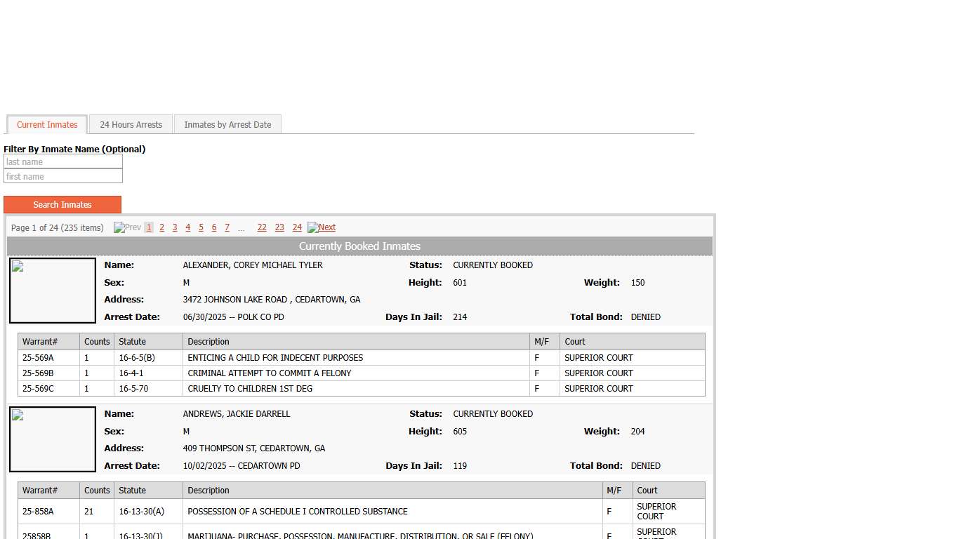 Sheriff's Office Jail Inmate Data